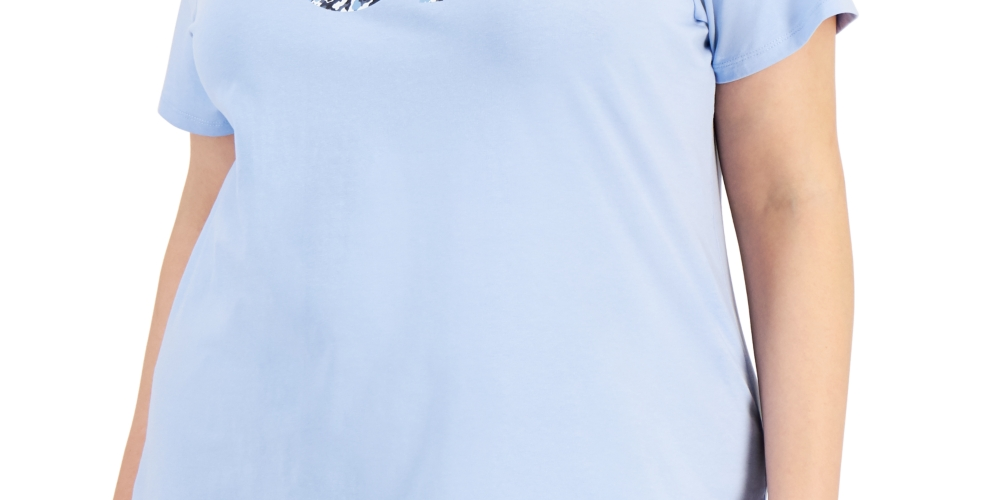 Calvin Klein Women's Printed Logo Tee Blue Size 1X