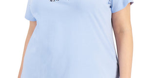 Calvin Klein Women's Printed Logo Tee Blue Size 1X