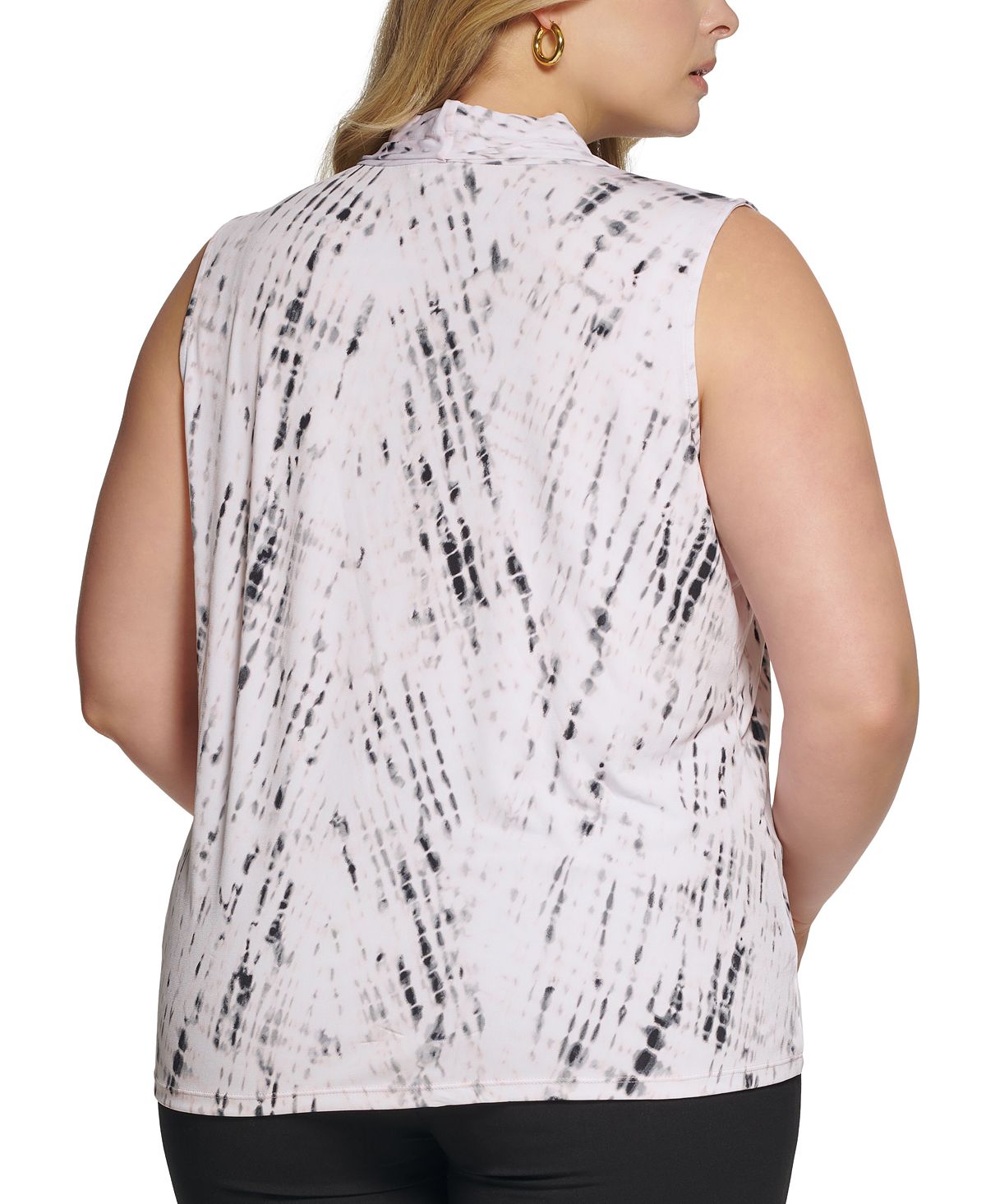 Calvin Klein Women's Plus Printed V Neck Top Gray Size 2X