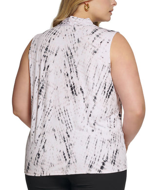Calvin Klein Women's Plus Printed V Neck Top Gray Size 2X