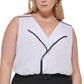 Calvin Klein Women's Plus Contrast Trim V Neck Blouse White Size 2X