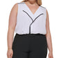 Calvin Klein Women's Plus Contrast Trim V Neck Blouse White Size 2X