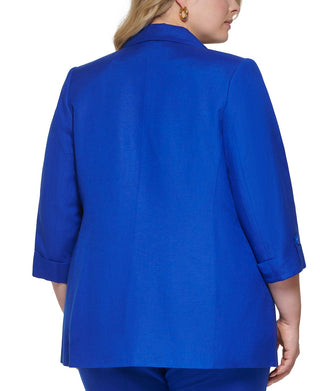 Calvin Klein Women's Linen Blend One Button Jacket Blue Size 16W
