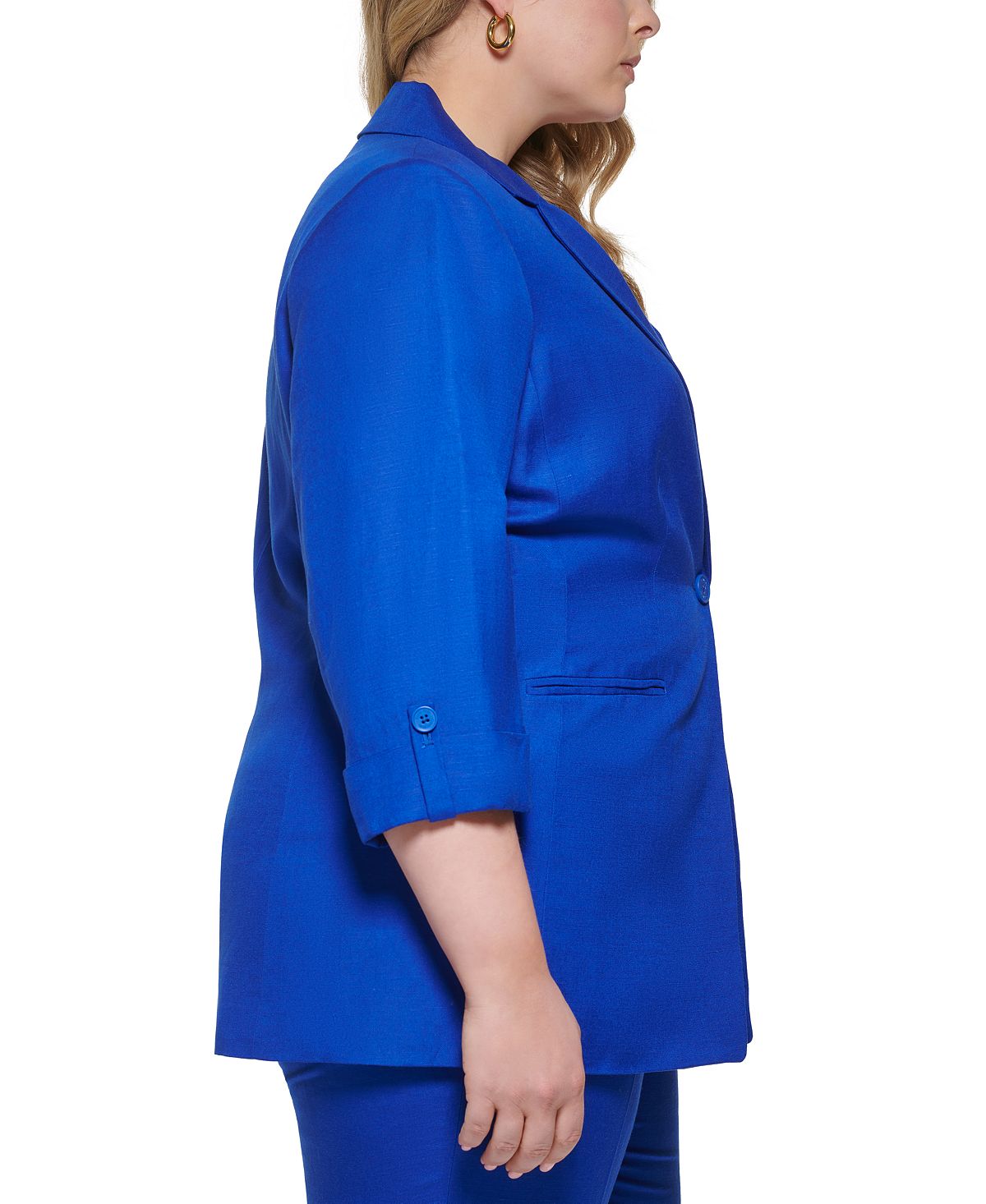 Calvin Klein Women's Linen Blend One Button Jacket Blue Size 16W