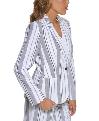 Calvin Klein Women's One Button Striped Blazer Blue Size 8 Petite