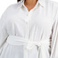 Calvin Klein Women's Balloon Sleeve Tie Waist Button Front Top White Size 1X