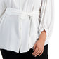 Calvin Klein Women's Balloon Sleeve Tie Waist Button Front Top White Size 1X