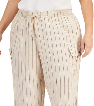 Calvin Klein Women's Striped Rumpled Wide Leg Cargo Pants Brown Size 3X