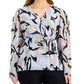 Calvin Klein Women's Printed Tie Waist Top Black Size 1X