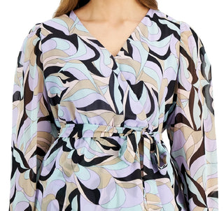 Calvin Klein Women's Printed Tie Waist Top Black Size 1X