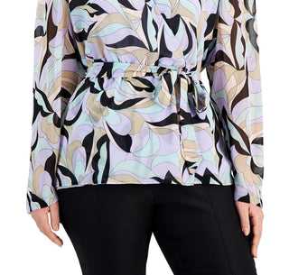 Calvin Klein Women's Printed Tie Waist Top Black Size 1X