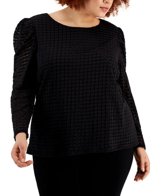 Calvin Klein Women's Checkered Puffed Shoulder Top Black Size 2X