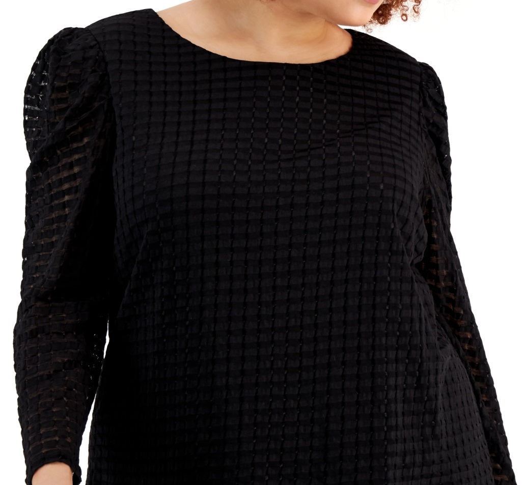 Calvin Klein Women's Checkered Puffed Shoulder Top Black Size 2X