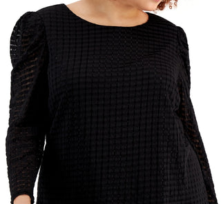 Calvin Klein Women's Checkered Puffed Shoulder Top Black Size 2X