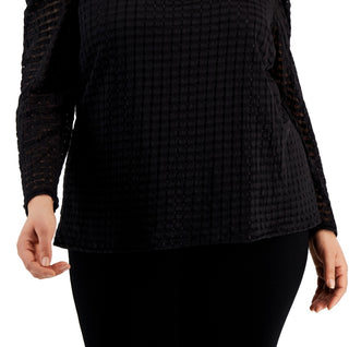 Calvin Klein Women's Checkered Puffed Shoulder Top Black Size 2X