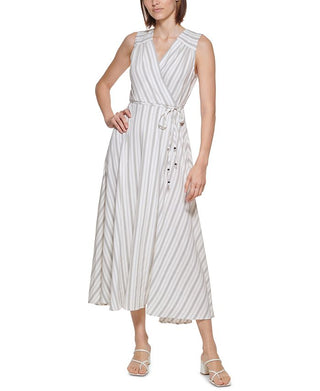 Calvin Klein Women's Striped Maxi Dress White Size 16