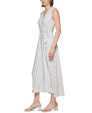 Calvin Klein Women's Striped Maxi Dress White Size 16