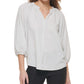 Calvin Klein Women's Striped Split Neck Blouse White Size Large
