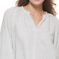 Calvin Klein Women's Striped Split Neck Blouse White Size Large