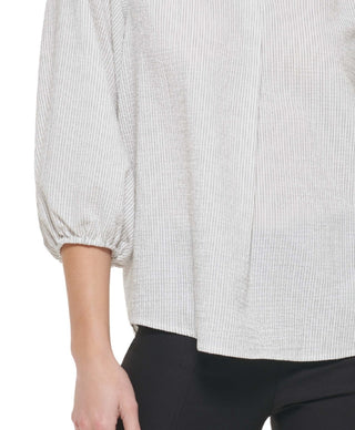 Calvin Klein Women's Striped Split Neck Blouse White Size Large