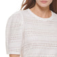 Calvin Klein Women's Short Sleeve Puff Shoulder Eyelet Top White Size Medium