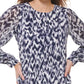 Calvin Klein Women's Printed Pleat Sleeve Top Blue Size Medium