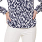 Calvin Klein Women's Printed Pleat Sleeve Top Blue Size Medium