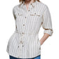 Calvin Klein Women's Striped Tie Waist Button Down Shirt Brown Size Large