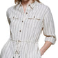 Calvin Klein Women's Striped Tie Waist Button Down Shirt Brown Size Large