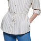 Calvin Klein Women's Striped Tie Waist Button Down Shirt Brown Size Large