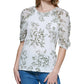 Calvin Klein Women's Floral Print Chiffon Sleeve Top Green Size Medium