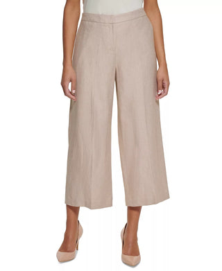 Calvin Klein Women's Plus Linen Cropped Wide-Leg Pants Beige Size 14W