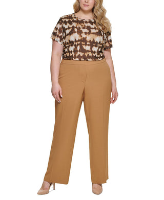 Calvin Klein Women's Highline Textured Pants Brown Size 16W