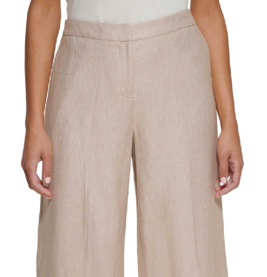 Calvin Klein Women's Linen Cropped Wide Leg Pants Brown Size 14 Petite