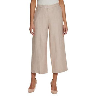 Calvin Klein Women's Linen Cropped Wide-Leg Pants Brown Size 4P