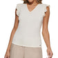 Calvin Klein Women's Ruffle Cap Sleeve V Neck Top Beige Size X-Large