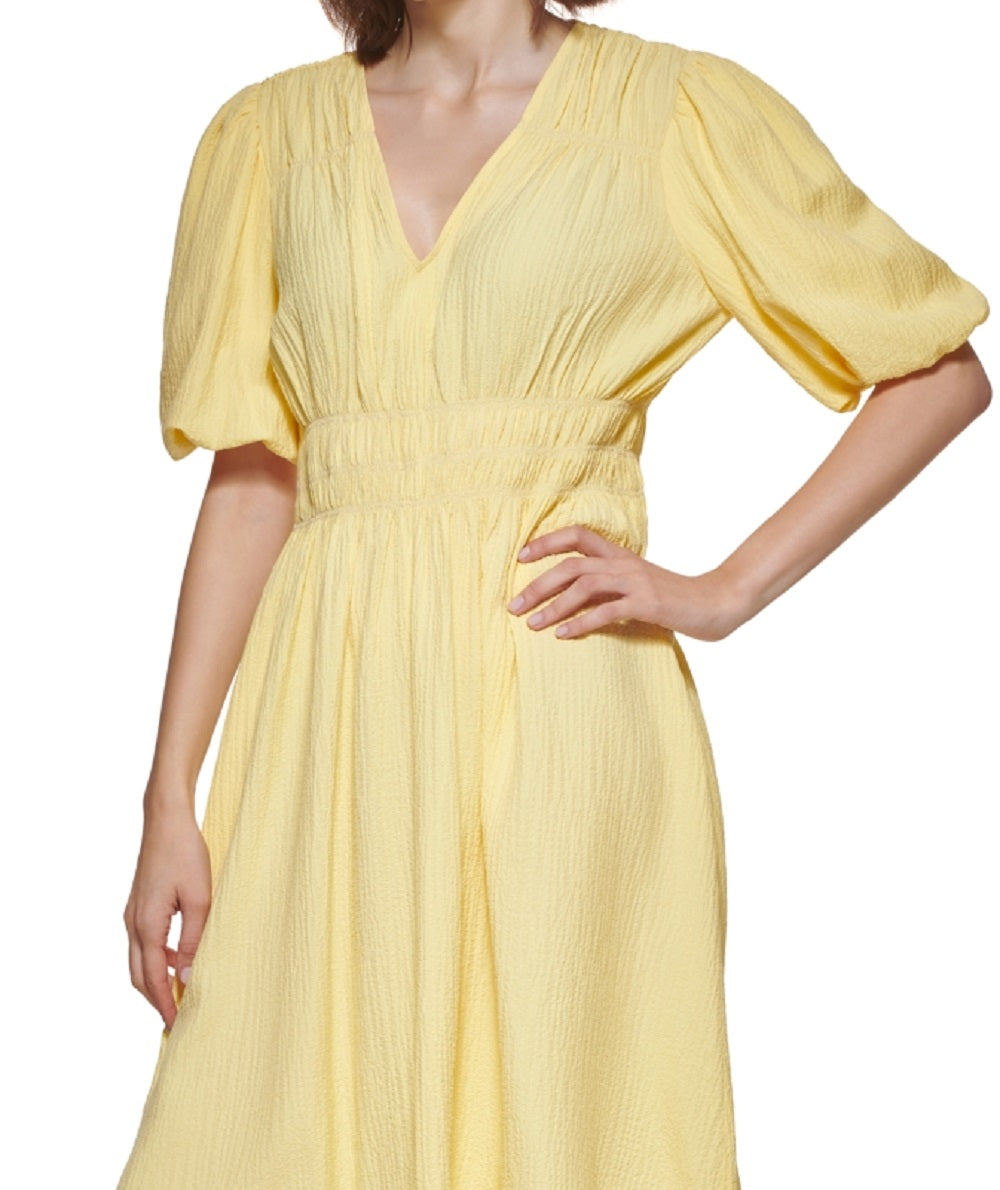 Calvin Klein Women's Smocked Waist Gauze Dress Yellow Size 16