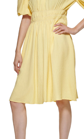 Calvin Klein Women's Smocked Waist Gauze Dress Yellow Size 16