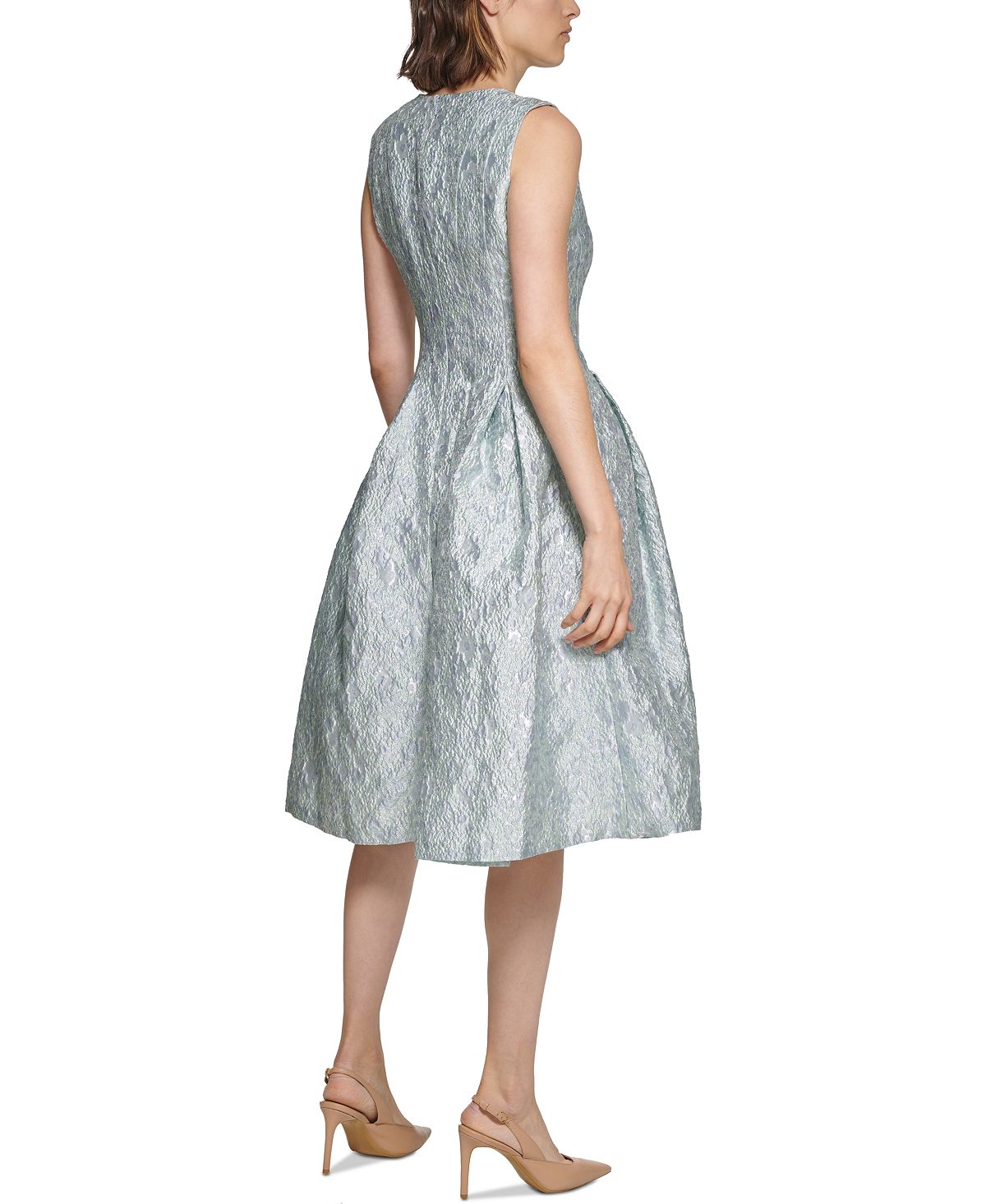 Calvin Klein Women's Jacquard Pleated Fit & Flare Dress Blue Size 12