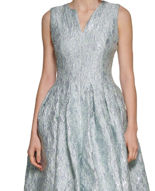 Calvin Klein Women's Jacquard Pleated Fit & Flare Dress Blue Size 12