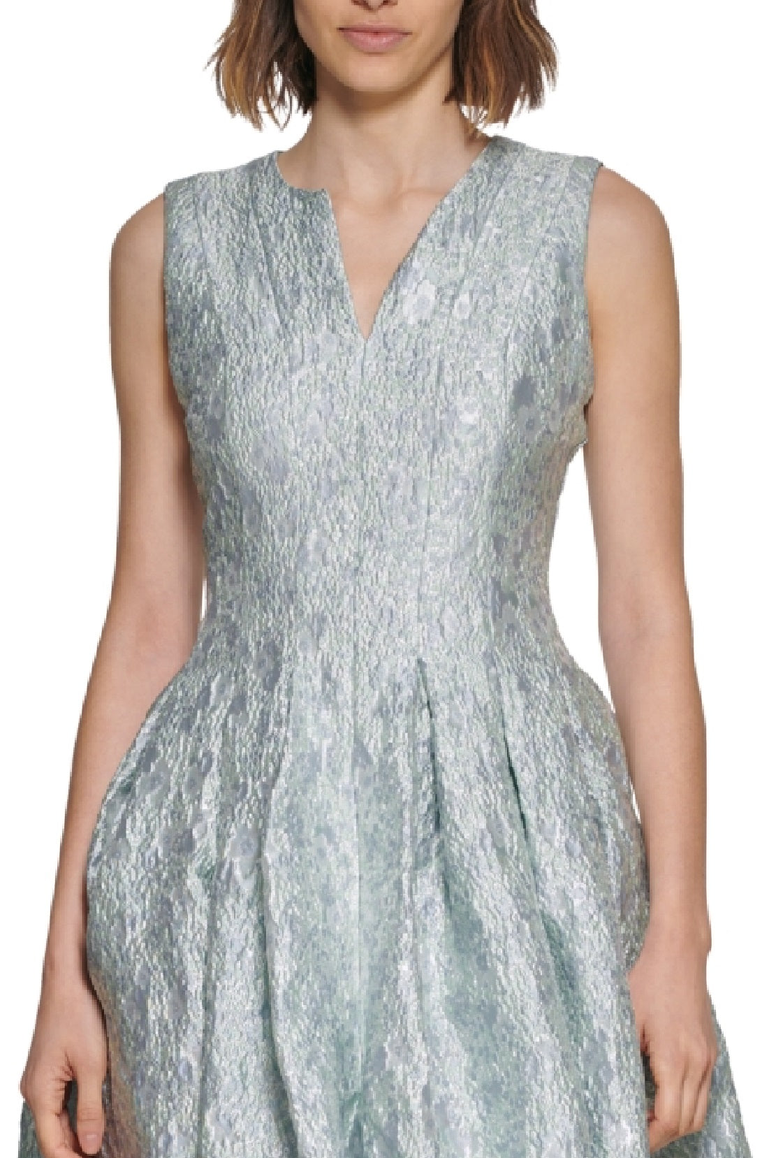 Calvin Klein Women's Jacquard Pleated Fit & Flare Dress Blue Size 10