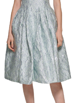 Calvin Klein Women's Jacquard Pleated Fit & Flare Dress Blue Size 10