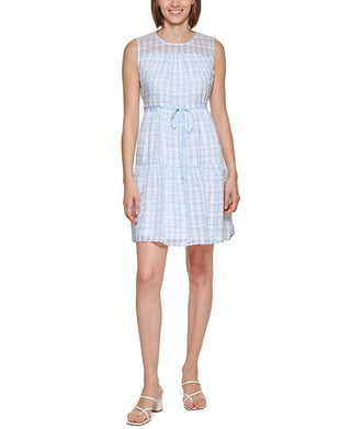 Calvin Klein Women's Plaid A Line Dress Blue Size 16