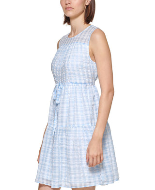 Calvin Klein Women's Plaid A Line Dress Blue Size 16