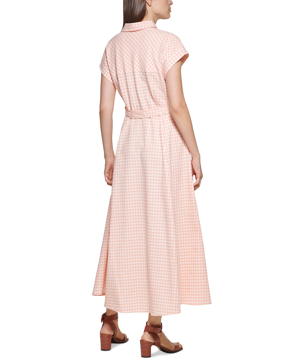 Calvin Klein Women's Belted Gingham Shirtdress Orange Size 4