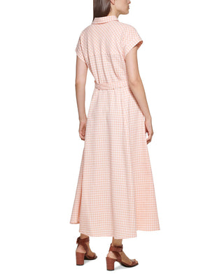 Calvin Klein Women's Belted Gingham Shirtdress Orange Size 4