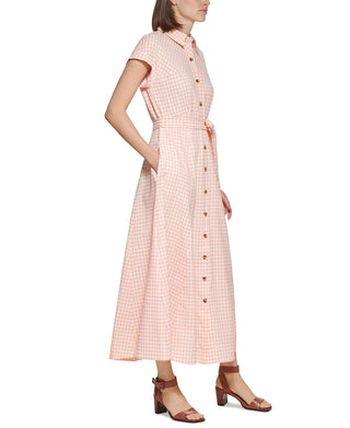 Calvin Klein Women's Belted Gingham Shirtdress Orange Size 4
