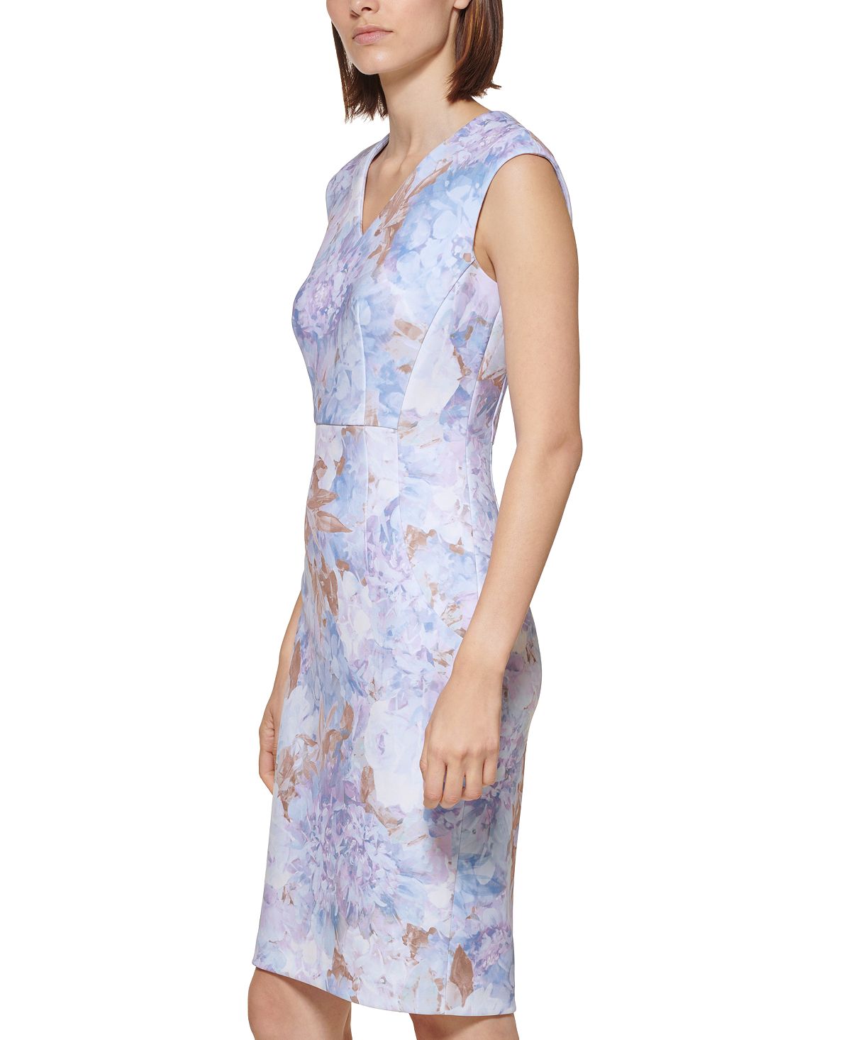 Calvin Klein Women's Floral V Neck Sheath Dress Blue Size 16