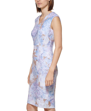Calvin Klein Women's Floral V Neck Sheath Dress Blue Size 16