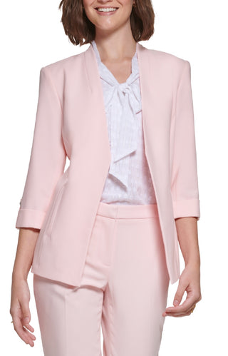 Calvin Klein Women's 3/4 Sleeve Open Front Blazer Pink Size 12Petite